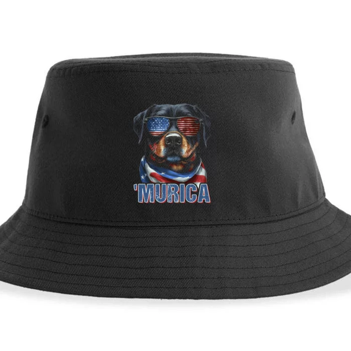 Murica Patriotic Rottweiler 4th Of July Dog Sustainable Bucket Hat