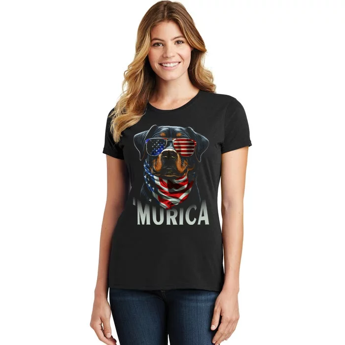 Murica Patriotic Rottweiler 4th Of July Dog Women's T-Shirt