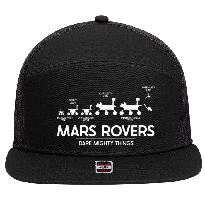 Mars Perseverance Rover Dare Mighty Things Landing Timeline 7 Panel Mesh Trucker Snapback Hat