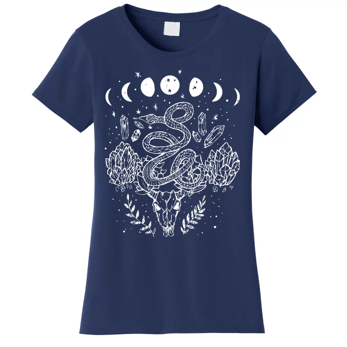 Moon Phases Snake And Crystals Gothic Punk Women's T-Shirt