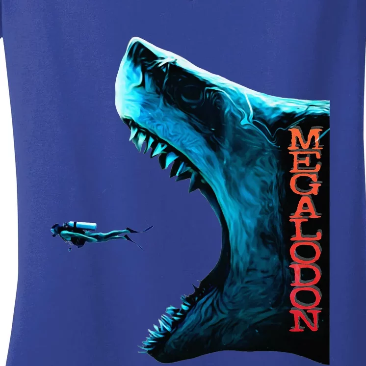 Megalodon Primeval Shark Dorsal Fin Th Ocean Predator Women's V-Neck T-Shirt