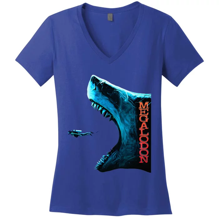 Megalodon Primeval Shark Dorsal Fin Th Ocean Predator Women's V-Neck T-Shirt