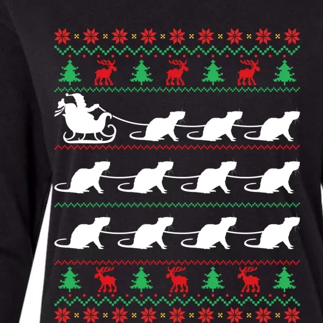 Mouse Pulls Santa Sleigh Christmas Mouse Lover Xmas Funny Gift Womens Cotton Relaxed Long Sleeve T-Shirt