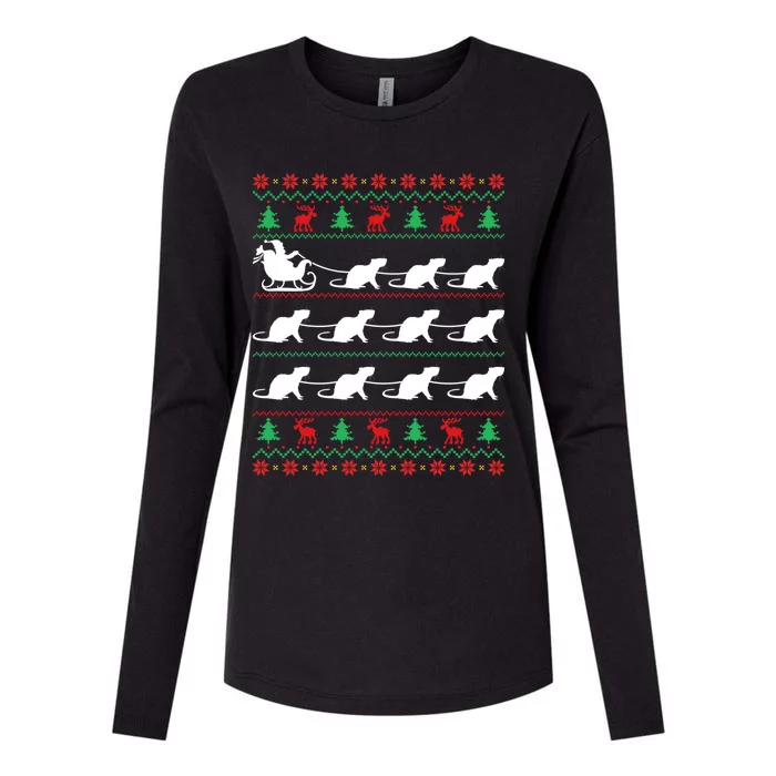 Mouse Pulls Santa Sleigh Christmas Mouse Lover Xmas Funny Gift Womens Cotton Relaxed Long Sleeve T-Shirt