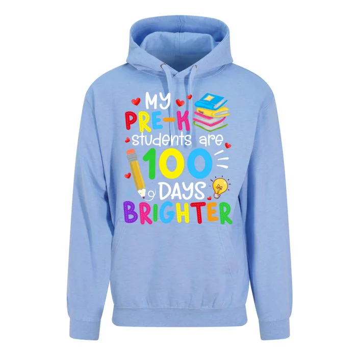 My Pregiftk Students Are 100 Days Brighter 100th Day Of School Cool Gift Unisex Surf Hoodie