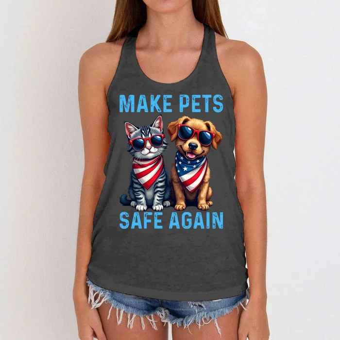 Make Pets Safe Again Funny Donald Trump They Are Eating The Dogs Women's Knotted Racerback Tank