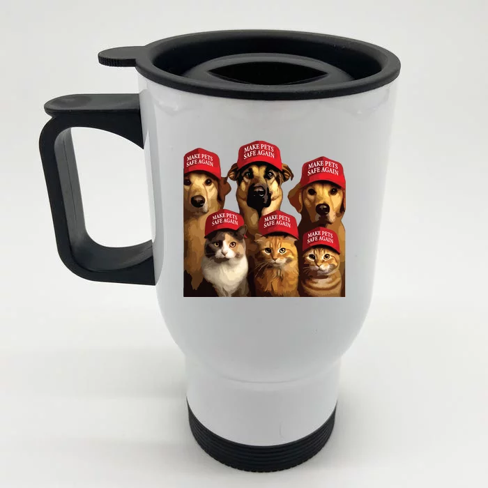 Make Pets Safe Again Funny Cats And Dogs 2024 Debate Front & Back Stainless Steel Travel Mug