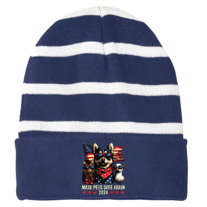 Make Pets Safe Again Trump 2024 Save Our Pets Striped Beanie with Solid Band