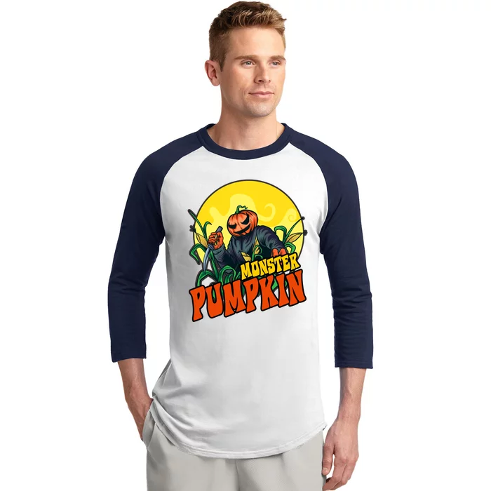 Monster Pumpkin Spooky Halloween Baseball Sleeve Shirt