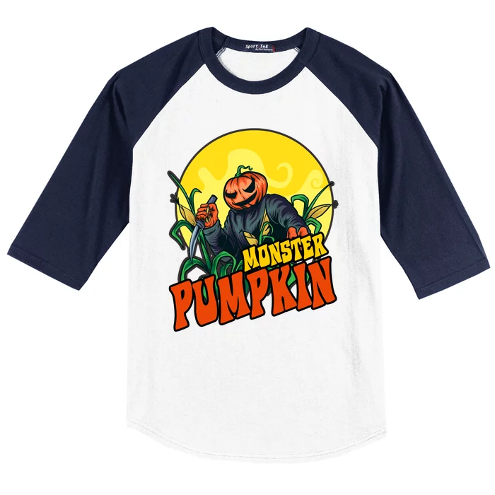 Monster Pumpkin Spooky Halloween Baseball Sleeve Shirt