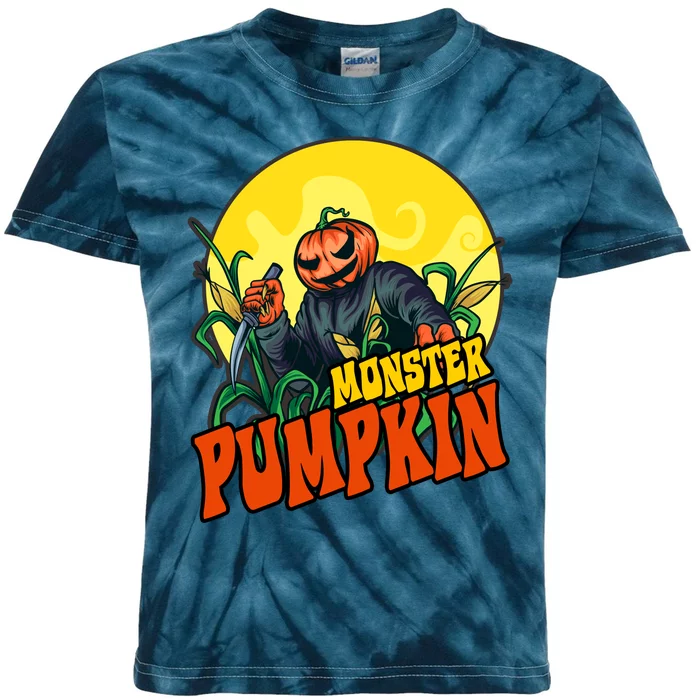 Monster Pumpkin Spooky Halloween Kids Tie-Dye T-Shirt