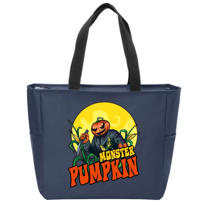 Monster Pumpkin Spooky Halloween Zip Tote Bag