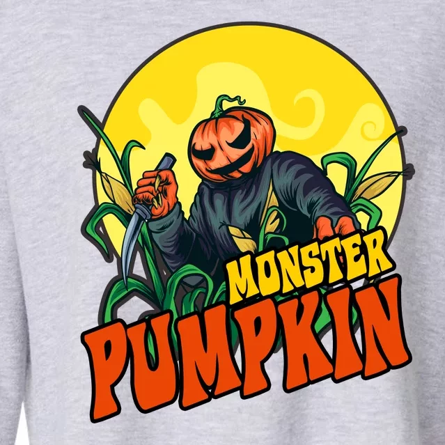 Monster Pumpkin Spooky Halloween Cropped Pullover Crew