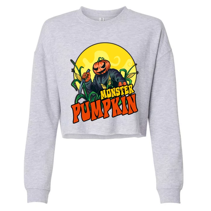 Monster Pumpkin Spooky Halloween Cropped Pullover Crew