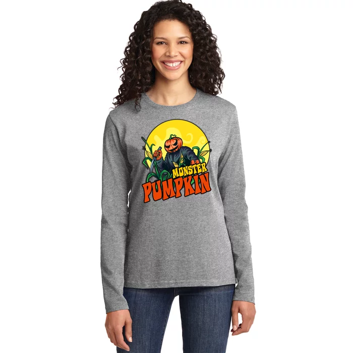 Monster Pumpkin Spooky Halloween Ladies Long Sleeve Shirt