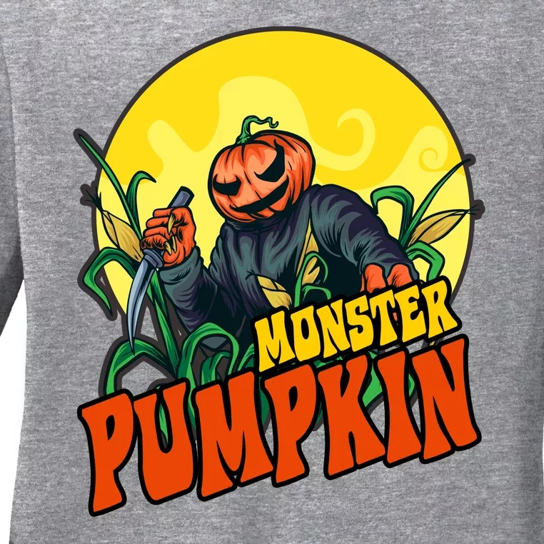 Monster Pumpkin Spooky Halloween Ladies Long Sleeve Shirt