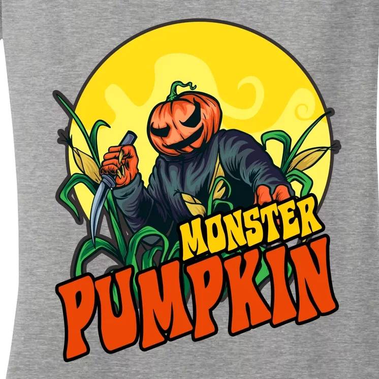 Monster Pumpkin Spooky Halloween Women's V-Neck T-Shirt