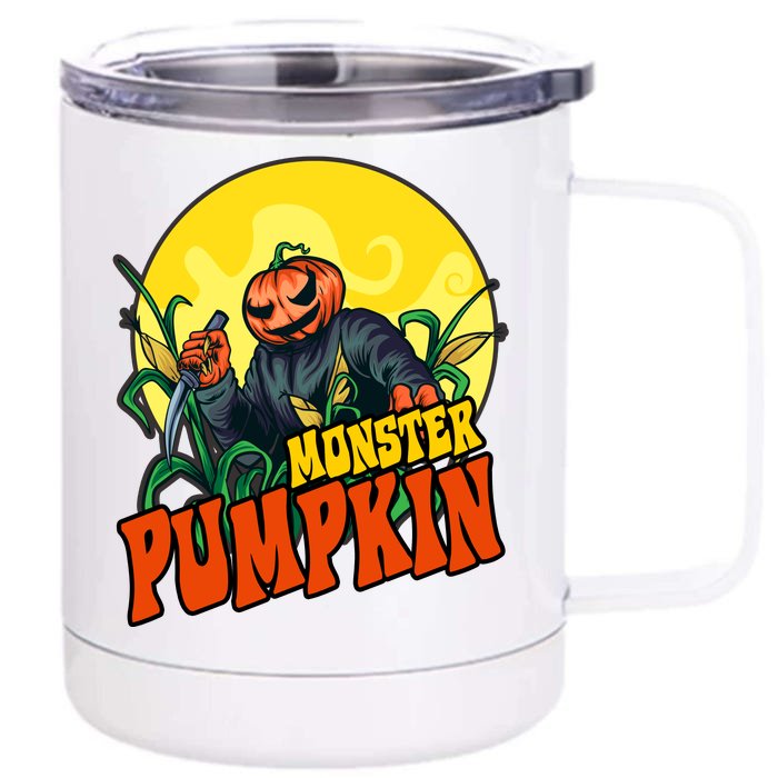 Monster Pumpkin Spooky Halloween Front & Back 12oz Stainless Steel Tumbler Cup