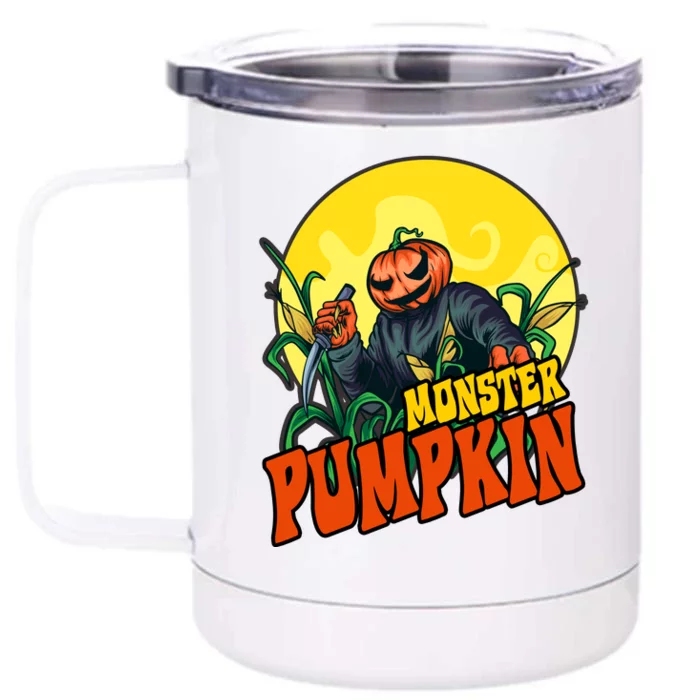 Monster Pumpkin Spooky Halloween Front & Back 12oz Stainless Steel Tumbler Cup