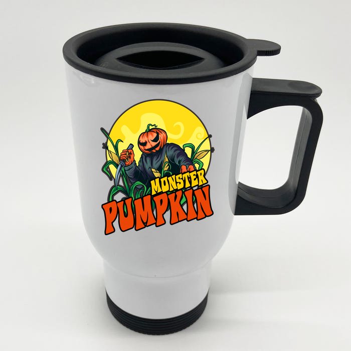 Monster Pumpkin Spooky Halloween Front & Back Stainless Steel Travel Mug