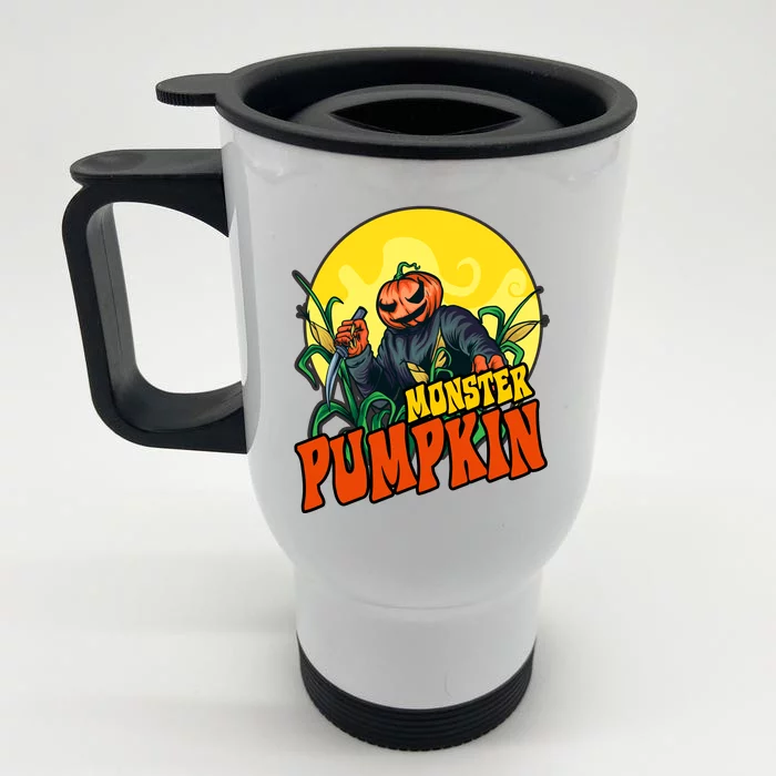 Monster Pumpkin Spooky Halloween Front & Back Stainless Steel Travel Mug