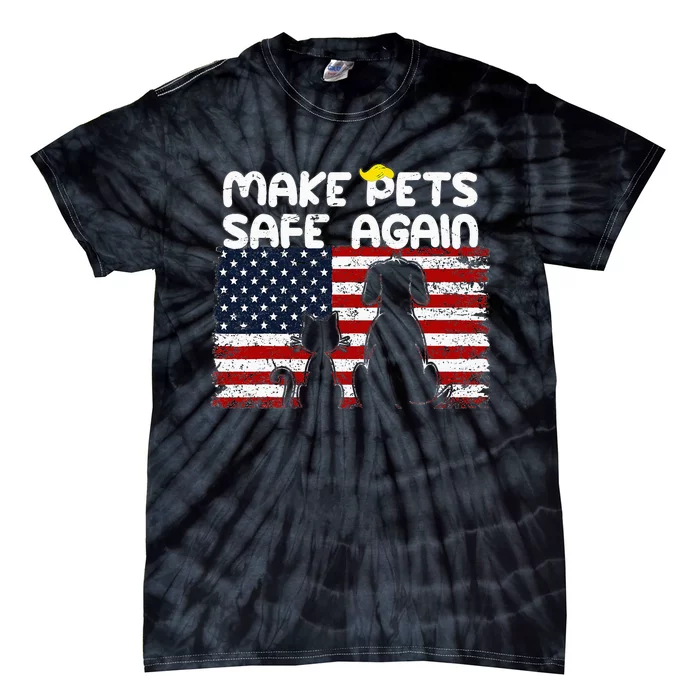 Make Pets Safe Again Trump Debate Distressed American Flag Tie-Dye T-Shirt