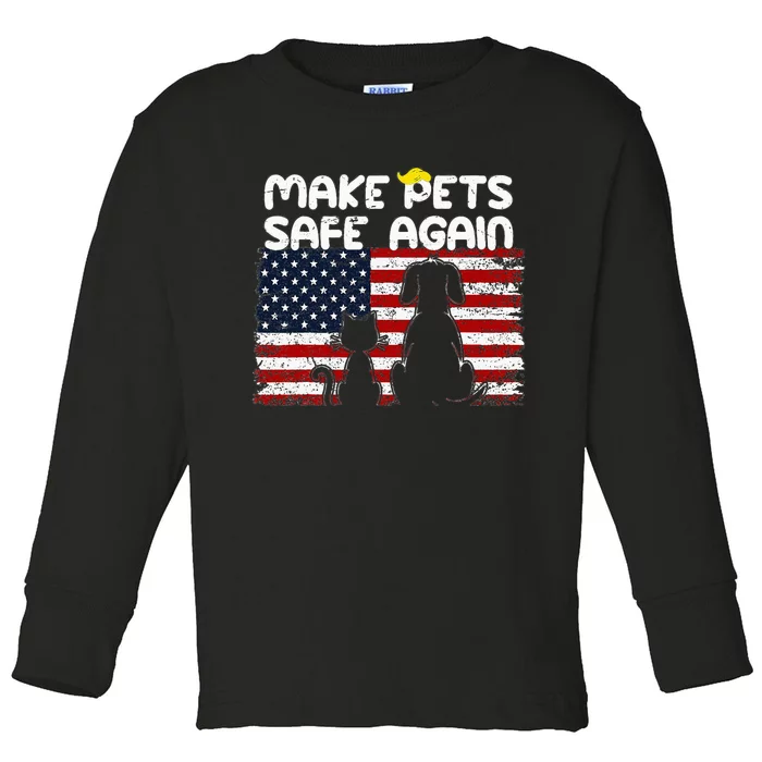 Make Pets Safe Again Trump Debate Distressed American Flag Toddler Long Sleeve Shirt