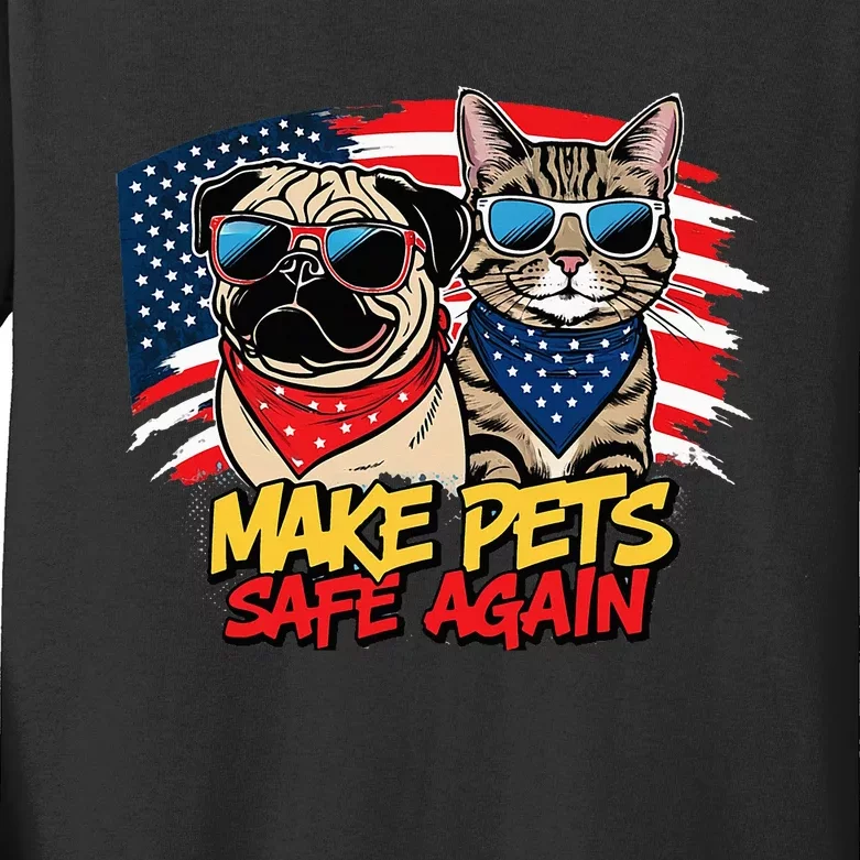 Make Pets Safe Again Funny 2024 Presidential Election Kids Long Sleeve Shirt