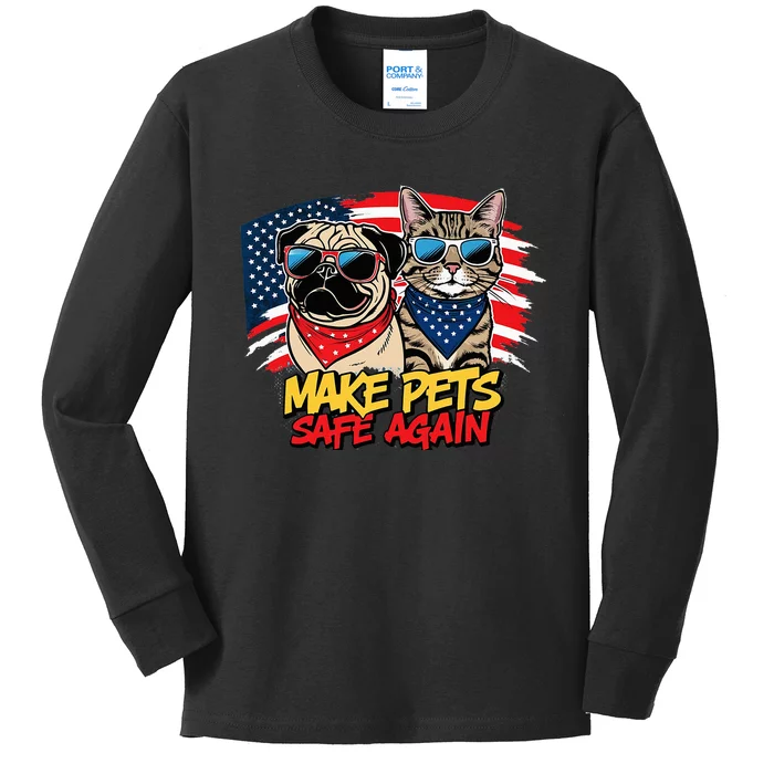 Make Pets Safe Again Funny 2024 Presidential Election Kids Long Sleeve Shirt