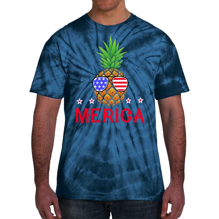 Merica Pineapple Shade Stars And Stripes Funny 4th Of July USA Tie-Dye T-Shirt