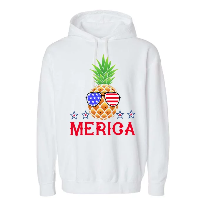 Merica Pineapple Shade Stars And Stripes Funny 4th Of July USA Garment-Dyed Fleece Hoodie