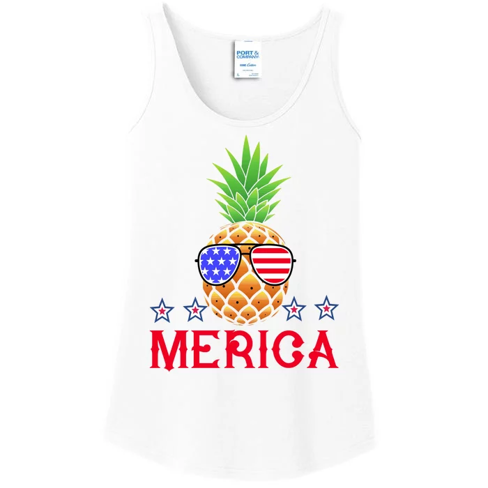 Merica Pineapple Shade Stars And Stripes Funny 4th Of July USA Ladies Essential Tank