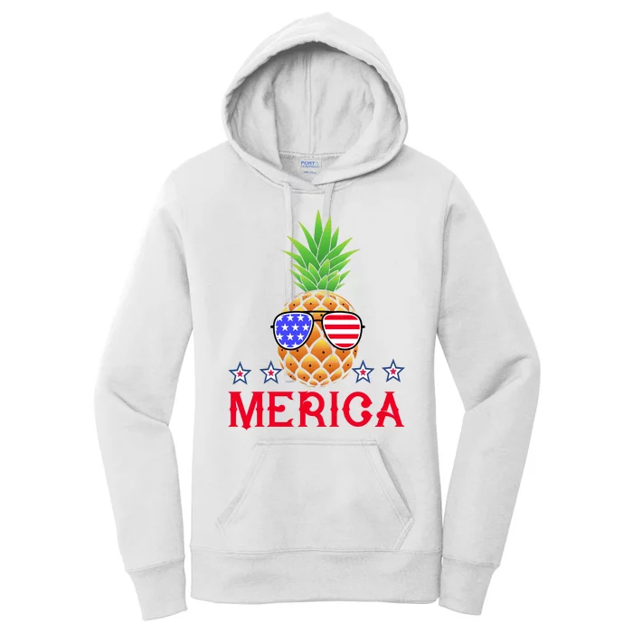 Merica Pineapple Shade Stars And Stripes Funny 4th Of July USA Women's Pullover Hoodie