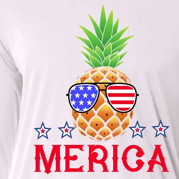 Merica Pineapple Shade Stars And Stripes Funny 4th Of July USA Cooling Performance Long Sleeve Crew