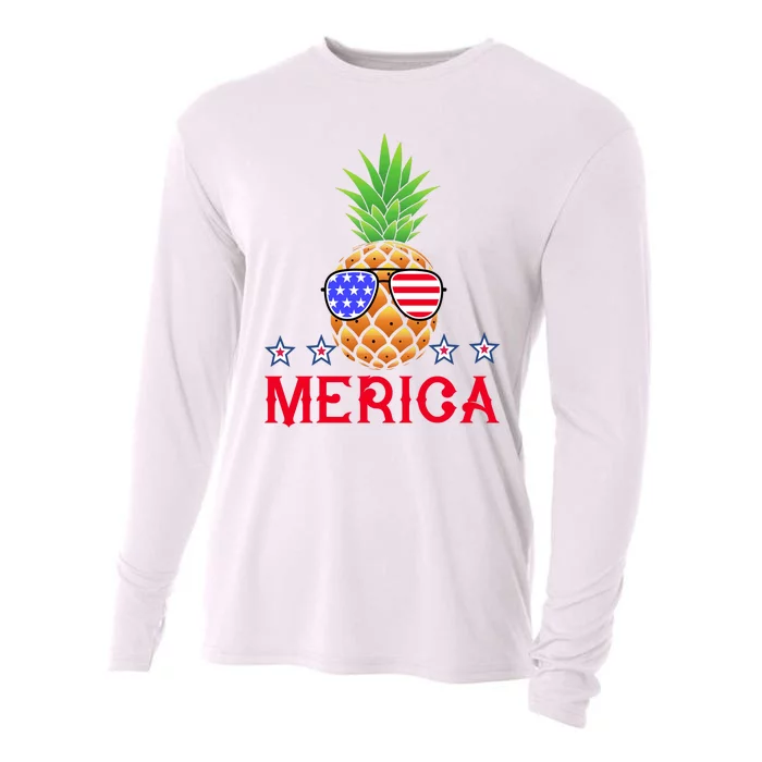 Merica Pineapple Shade Stars And Stripes Funny 4th Of July USA Cooling Performance Long Sleeve Crew