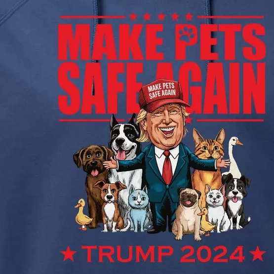 Make Pets Safe Again Trump 2024 Funny Cartoon Performance Fleece Hoodie