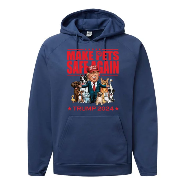 Make Pets Safe Again Trump 2024 Funny Cartoon Performance Fleece Hoodie