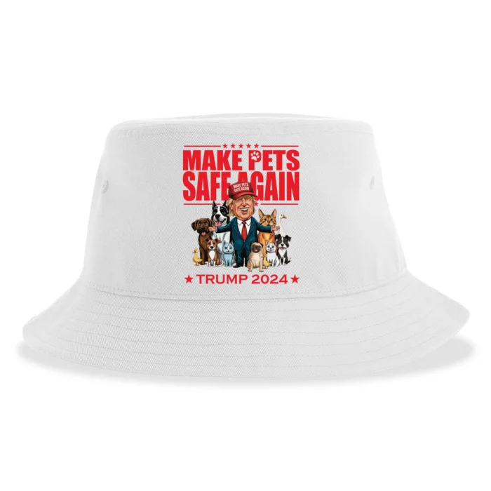 Make Pets Safe Again Trump 2024 Funny Cartoon Sustainable Bucket Hat