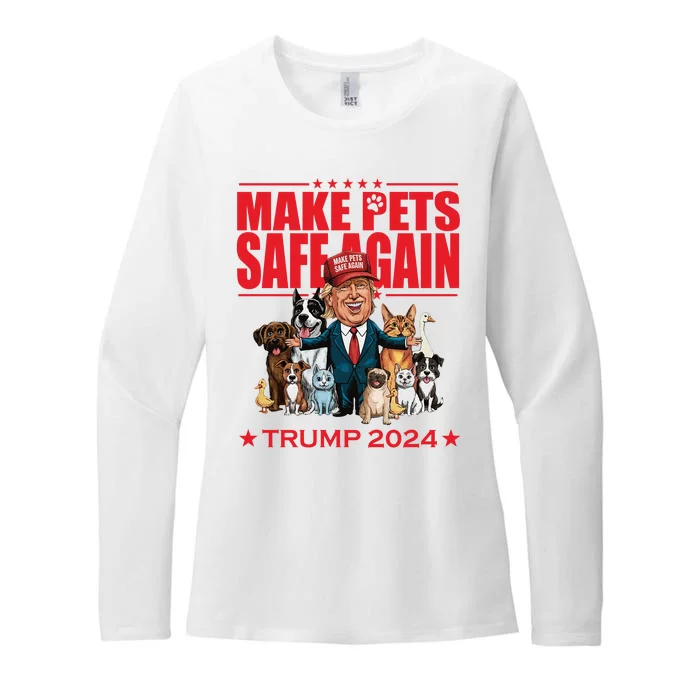 Make Pets Safe Again Trump 2024 Funny Cartoon Womens CVC Long Sleeve Shirt