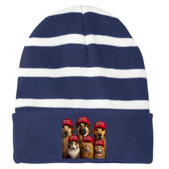 Make Pets Safe Again Cats And Dogs 2024 Debate Striped Beanie with Solid Band