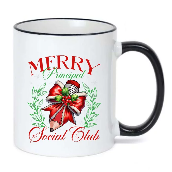 Merry Principal Social Club Pencil Coquette Bow Teacher Xmas Black Color Changing Mug