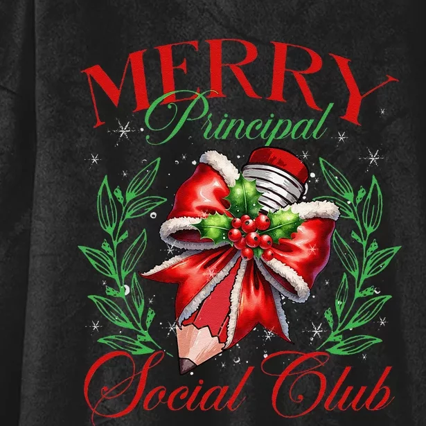 Merry Principal Social Club Pencil Coquette Bow Teacher Xmas Hooded Wearable Blanket