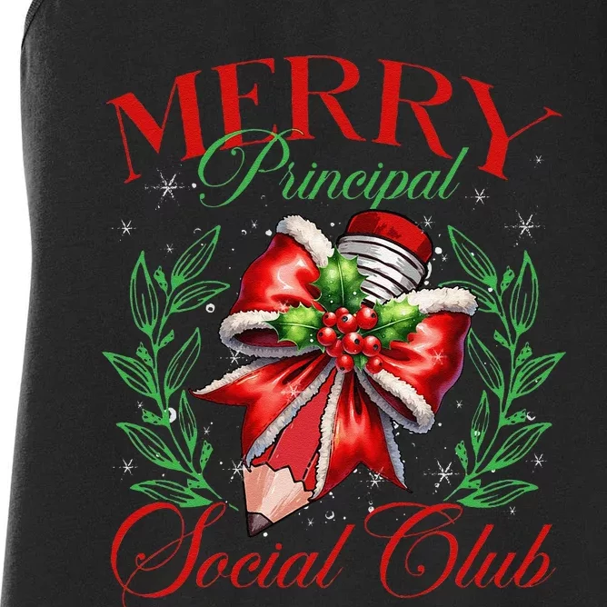 Merry Principal Social Club Pencil Coquette Bow Teacher Xmas Women's Racerback Tank