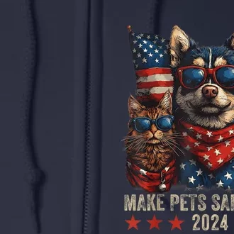 Make Pets Safe Again Trump 2024 Save Our Pets America Grunged Flag Full Zip Hoodie