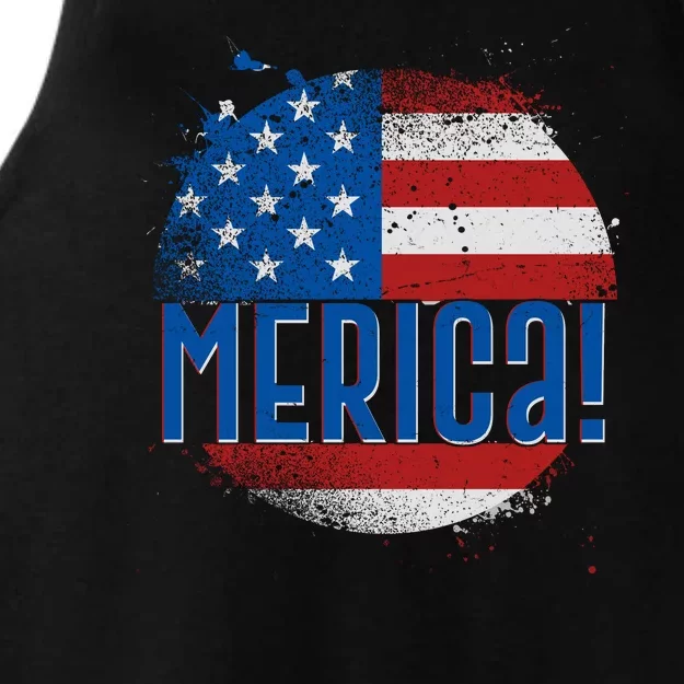 Merica Paint Splatter American USA Flag Ladies Tri-Blend Wicking Tank