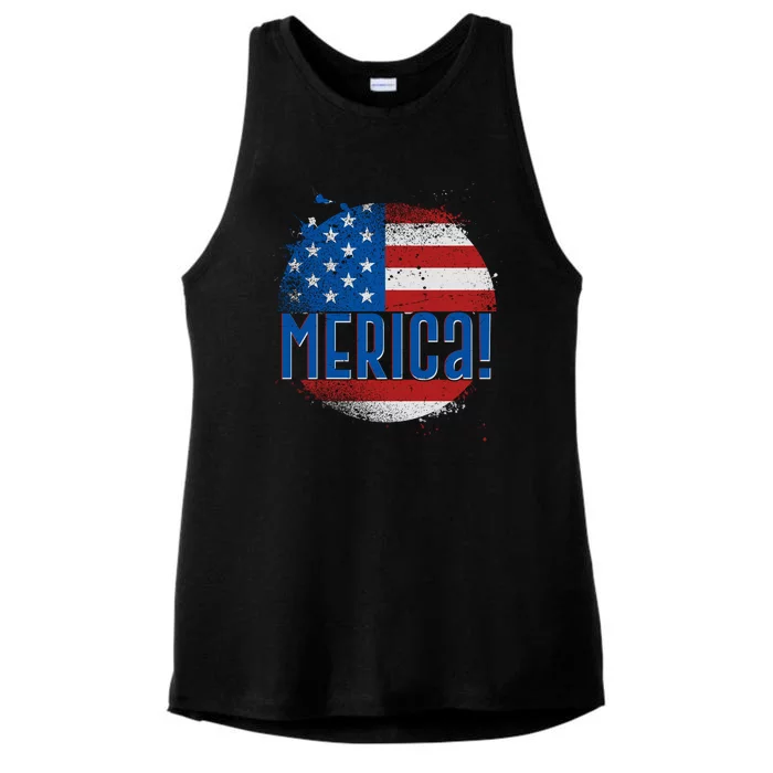 Merica Paint Splatter American USA Flag Ladies Tri-Blend Wicking Tank