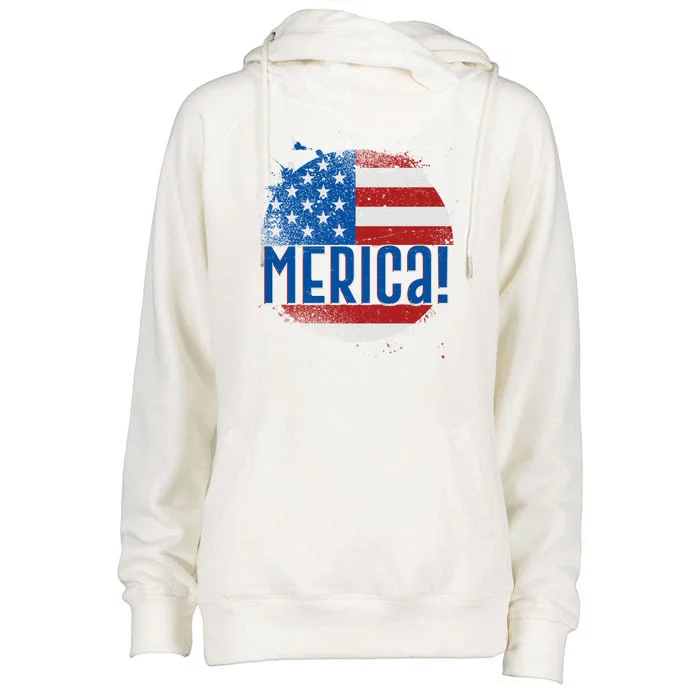 Merica Paint Splatter American USA Flag Womens Funnel Neck Pullover Hood