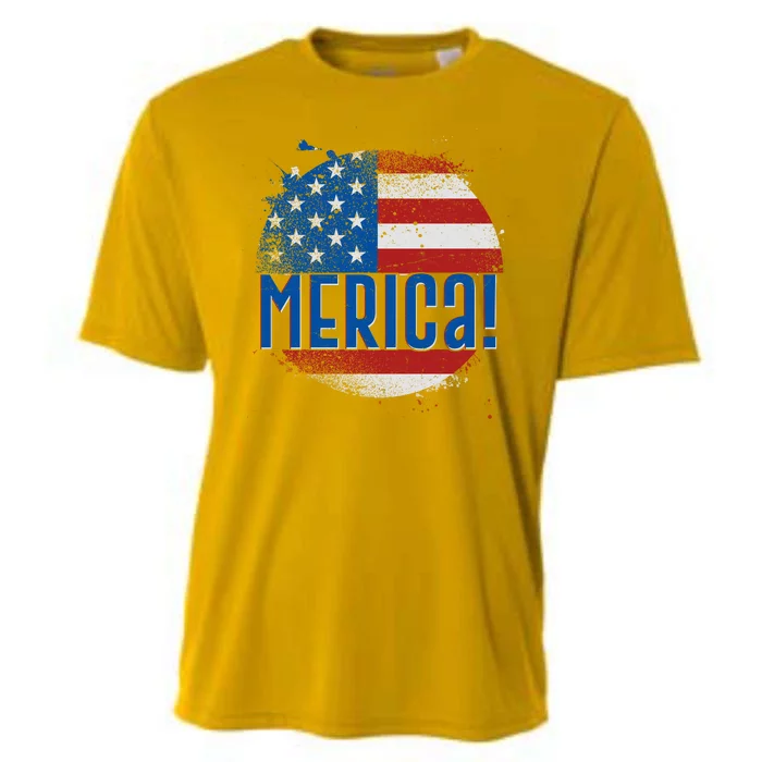 Merica Paint Splatter American USA Flag Cooling Performance Crew T-Shirt