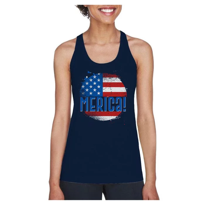 Merica Paint Splatter American USA Flag Women's Racerback Tank