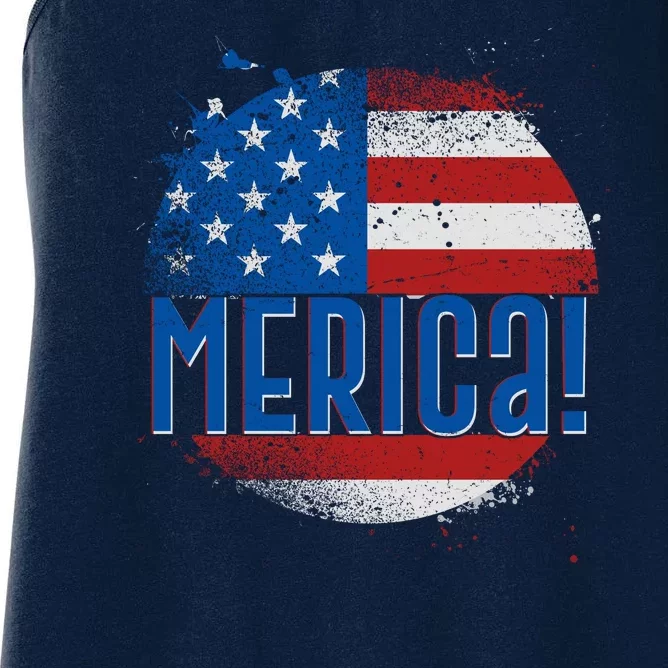 Merica Paint Splatter American USA Flag Women's Racerback Tank